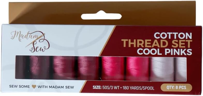 Madam Sew Cotton Thread Set – 8 Small Spools – 100% Cotton Thread for