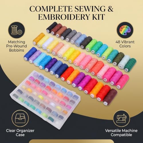 Cryfokt 48 Colors Sewing Thread Kit with Prewound Bobbins