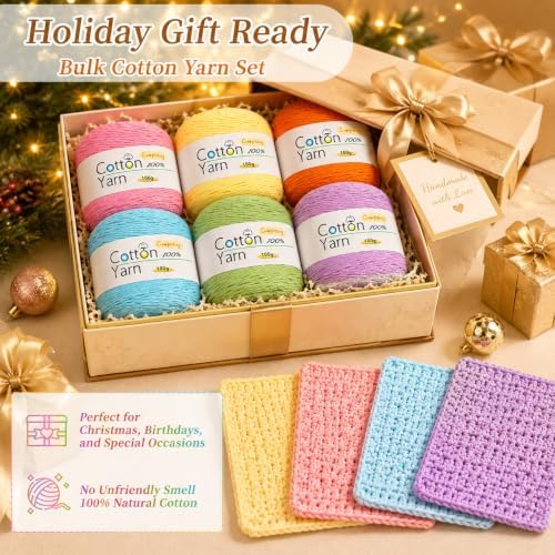 Coopay 1OO% Cotton Yarn for Knitting, Untwisted 16 Ply Soft Crochet
