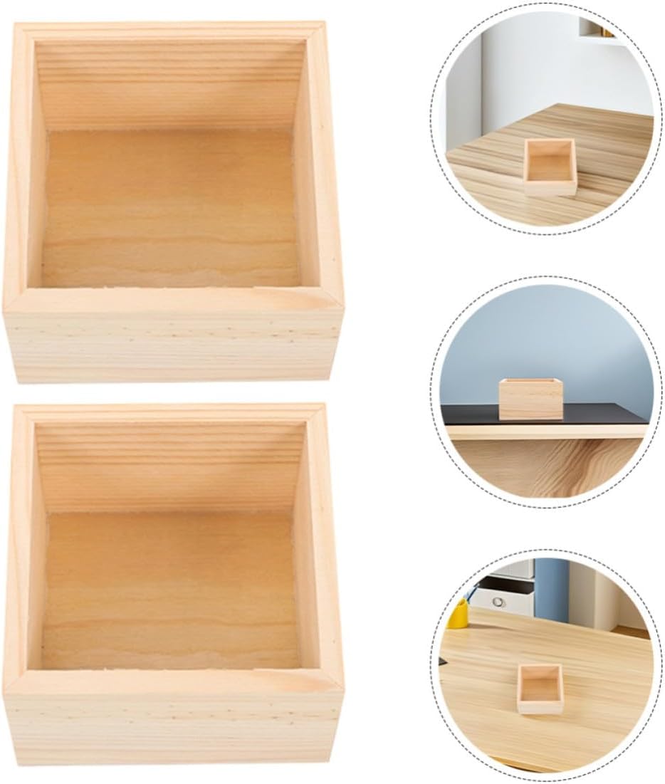 2pcs Unfinished Wooden Craft Storage Box Organizer Open Design Beige