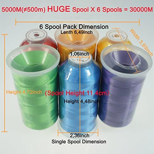 New brothread Huge Spools Embroidery Machine Thread -6xRainbow Colors