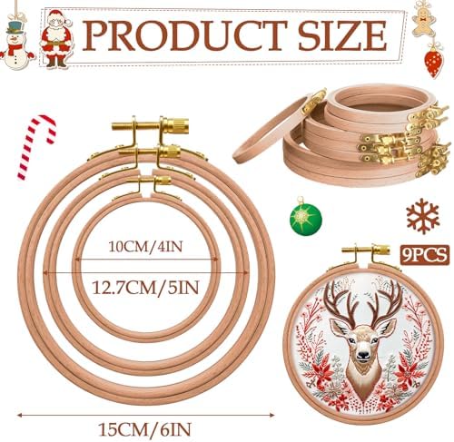 Doublefill 9 Pcs 4 to 6 in Round Embroidery Hoops Frame, Beech Wood