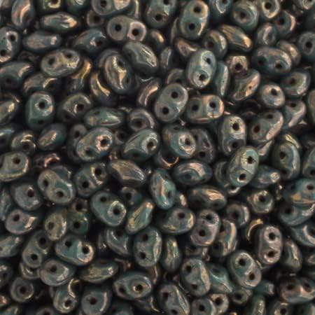Matubo Czech Superduo 2-Hole, 22g, 2.5x5mm, Turquoise Green Rembrandt
