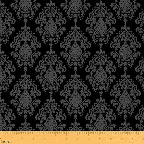 jejeloiu Grey Damask Jacquard Floral Upholstery Fabric 10 Yards Soft