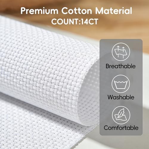 24Pcs Aida Cloth 14 Count, 6 Sizes White Cross Stitch Fabric for DIY