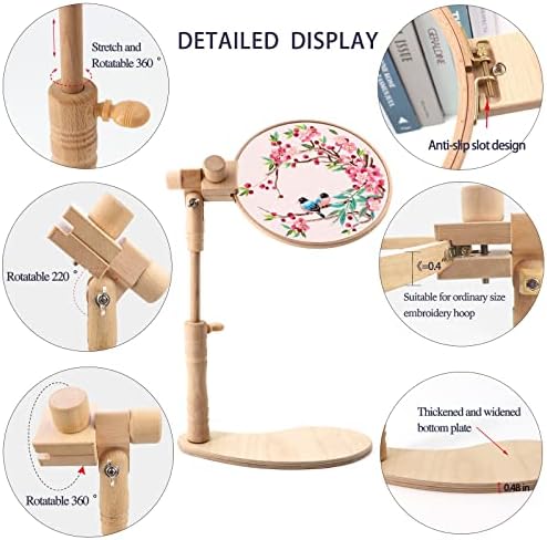 ZOCONE Beech Wood Embroidery Hoop Stand with 2 Pcs 6'' 8'' Embroidery