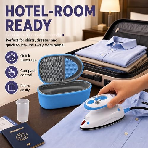 The Quilted Bear Premium Mini Steam Iron for Quilting and Travel, Blue