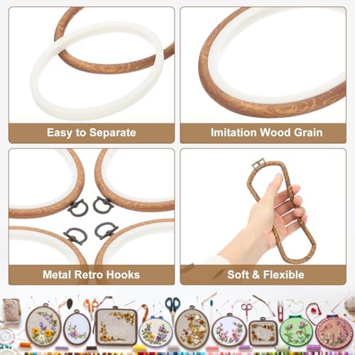 PATIKIL 10Pcs 4.7"x3.5" Embroidery Hoops Frame Imitated Wood Oval