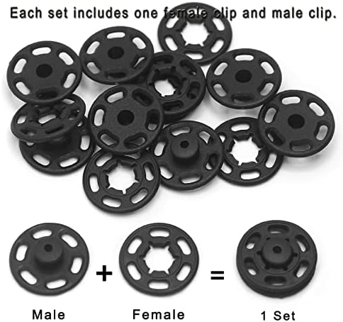 Betoplin 60 Sets Plastic Snap Fasteners, Black Sew on Snaps Buttons
