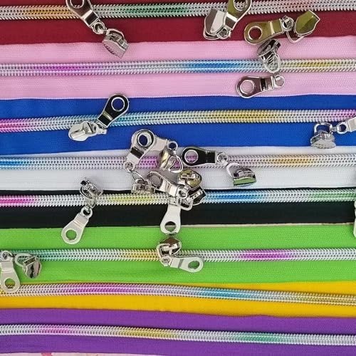 #5 Zippers for Sewing,Rainbow Teeth Nylon Zipper by The Yard,24 Yards
