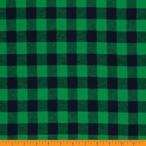 Mook Fabrics Yarn Dyed Flannel Small Buffalo Check, Green Cut by The