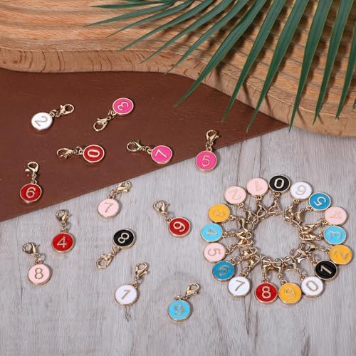30PCS Colorful Number 0-9 Stitch Markers, Flat Round Number Stitch