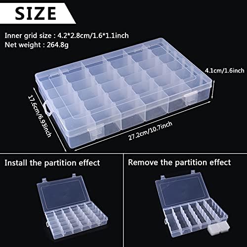 5 Pcs 36 Grids Clear Plastic Organizer Box with Label Stickers