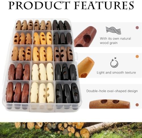 90Pcs 30mm Oval Wooden Buttons Set with Storage Box 8 Colors 2-Hole