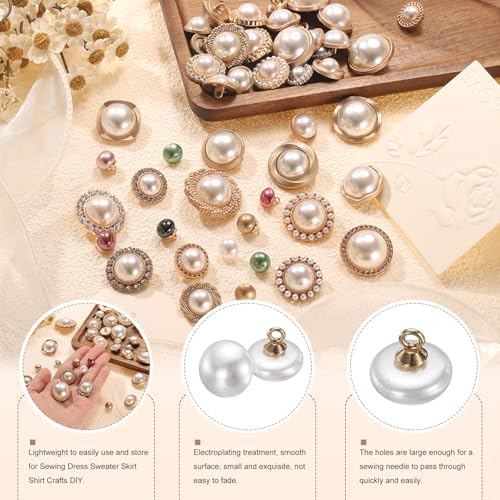 HARFINGTON 10 Pcs 16L Round White Faux Pearl Buttons 10mm 3/8"