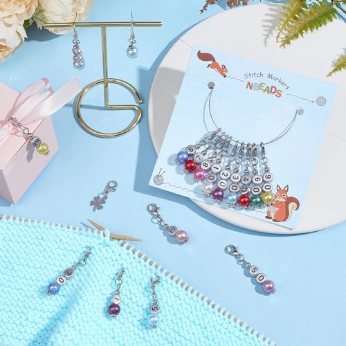 NBEADS 40 Pcs Number Beads Stitch Markers, Acrylic Pearls Crochet