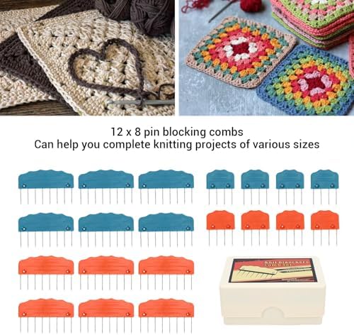 Arythia 20 Pcs Knit Blocking Pins, Stainless Steel 8 & 4 Pin Comb Set