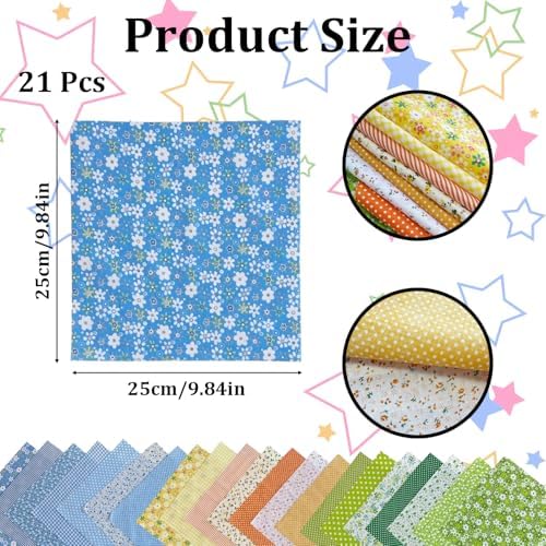 21Pcs 10in Cotton Fabric Squares Patchwork Quilting Bundle Yellow