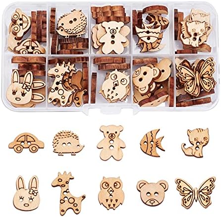 arricraft 100 Pcs Animal Style Wooden Sewing Buttons, 2-Hole Rabbit