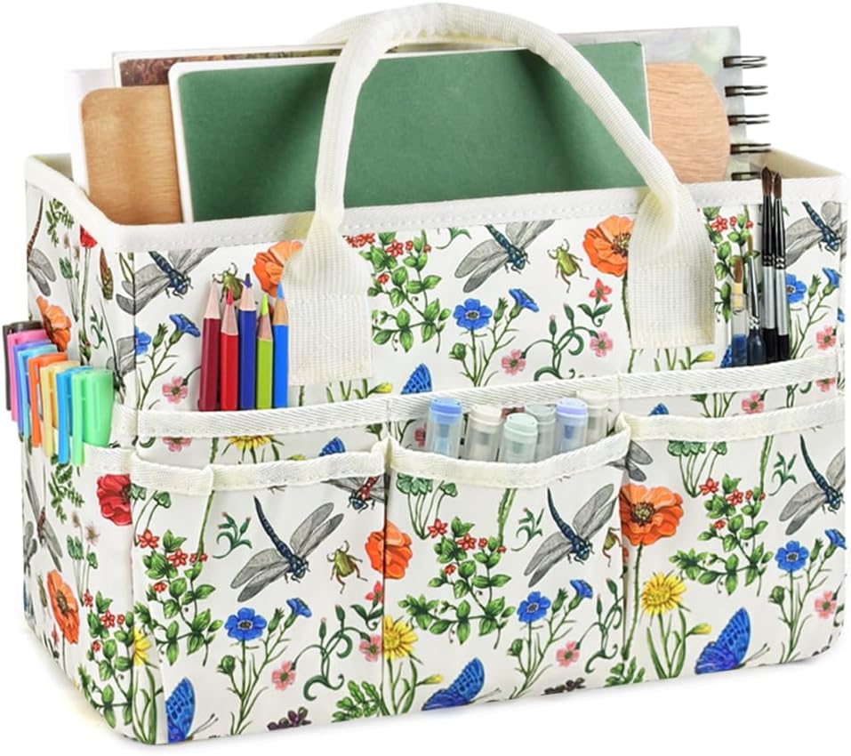 E-WEICHEN Craft Organizer Tote Bag with Multiple Pockets,Dragonfly