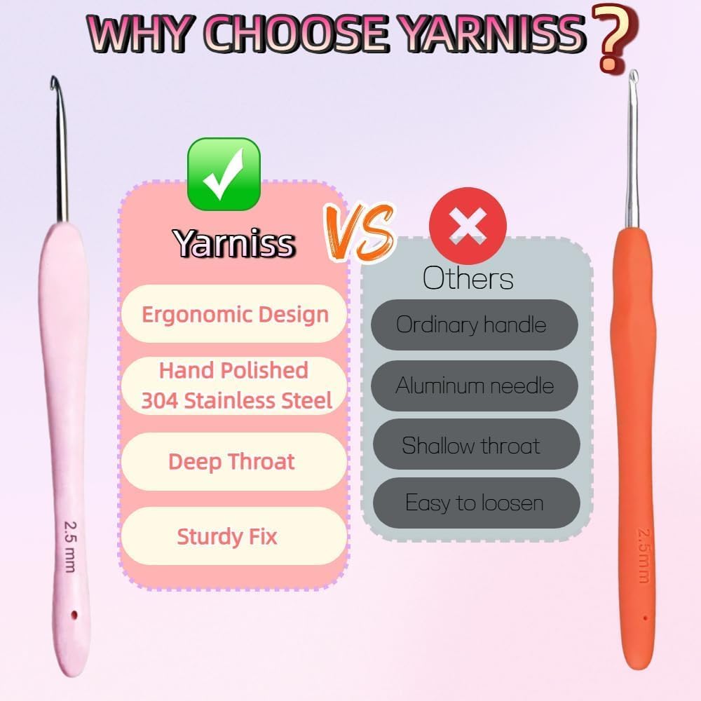 Yarniss 3.0mm Stainless Steel Crochet Hook with Soft Grip, Handmade