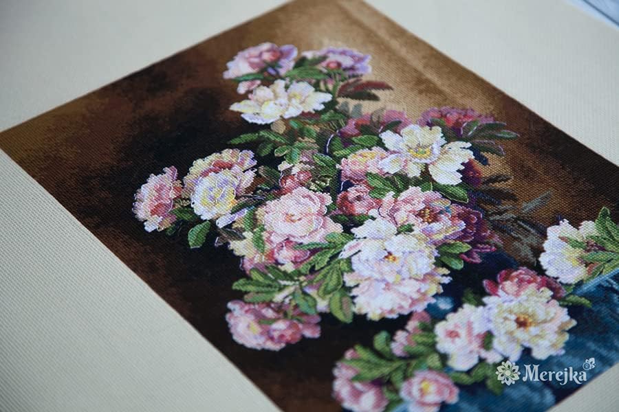 Merejka Counted Cross Stitch Kit for Adults – Lush Peonies K-101