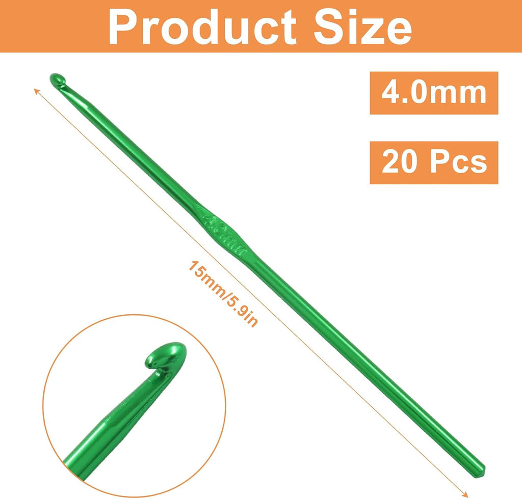 Moicstiy 20PCS 4mm Aluminum Crochet Hooks