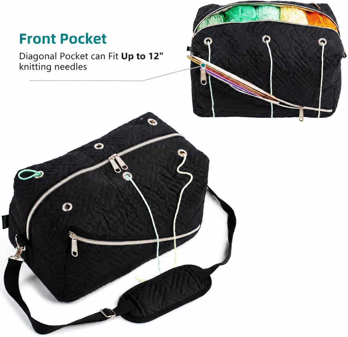 Crochet Bag Organizer with Compartments for Yarn and Knitting Projects