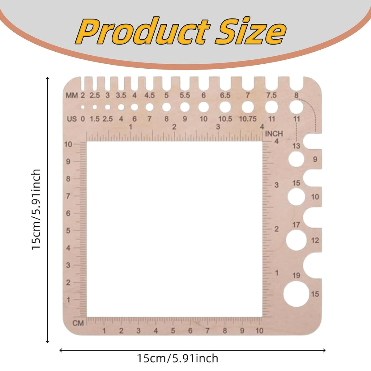 1 Pcs Wooden Knitting Crochet Gauge Ruler Needle Sizer Stitch Counter
