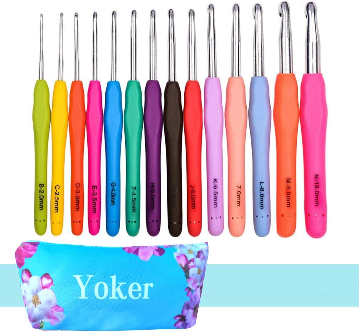 YOKER 14 Sizes Crochet Hooks Set,2mm(B)-10mm(N) Ergonomic Crochet