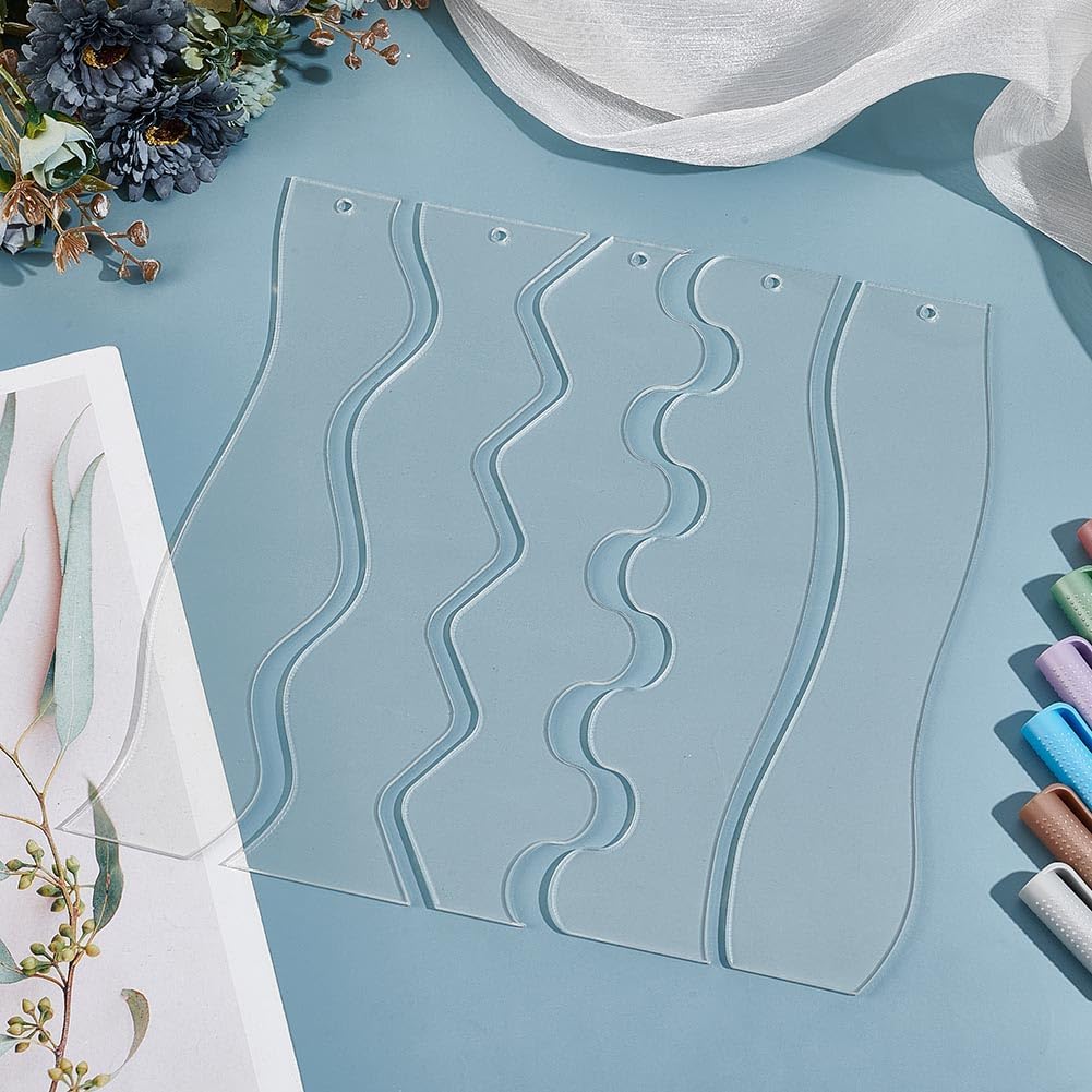 5Styles Acrylic Quilting Templates, 5pcs Clear DIY Patchwork Sewing