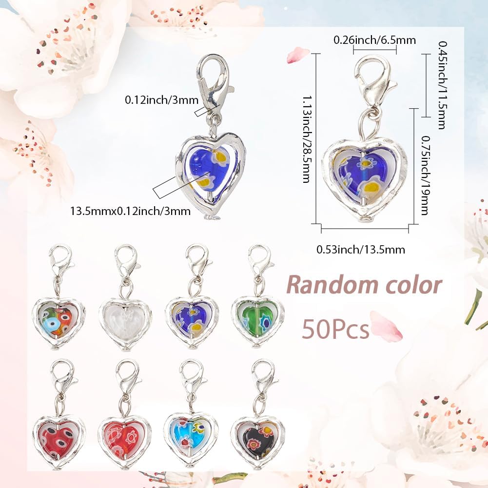 SUNNYCLUE 1 Box 50Pcs Glass Stitch Markers Heart Crochet Markers