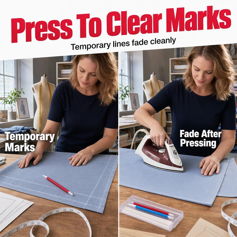 2pcs Tailors Chalk with 40 Refills, Flatiron Heat Erasable Fabric
