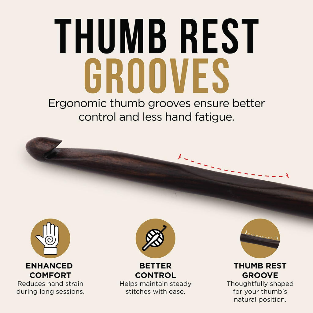 Lantern Moon Ebony Wood Single Ended Crochet Hook | US Size I (5.5mm)