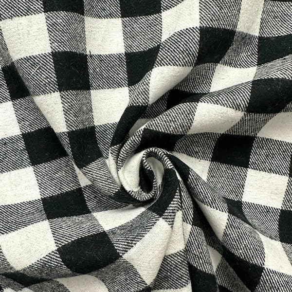 Black and White Buffalo Plaid Yarn Dyed Flannel Fabric By the Yard