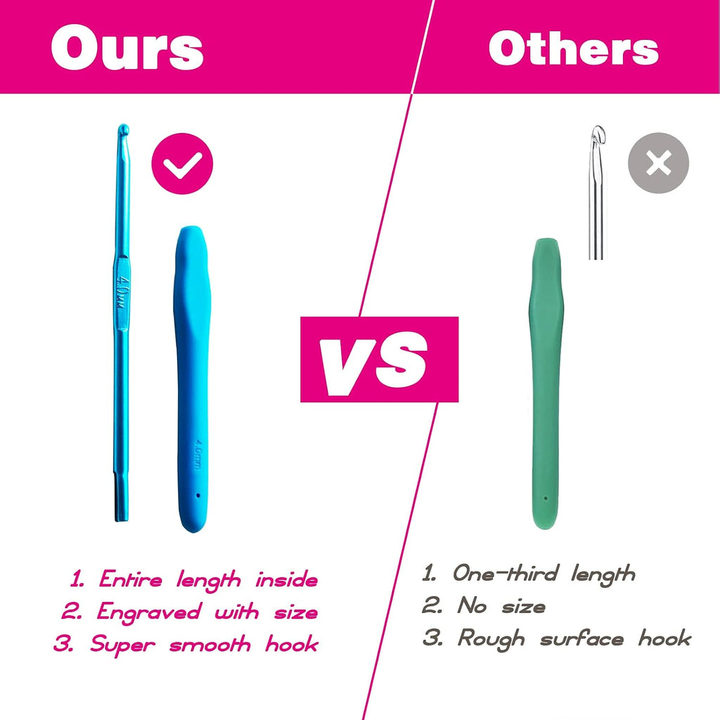 YOJOB 2-Pack Size B / 2mm, C / 2.5mm Crochet Hooks, Ergonomic Crochet