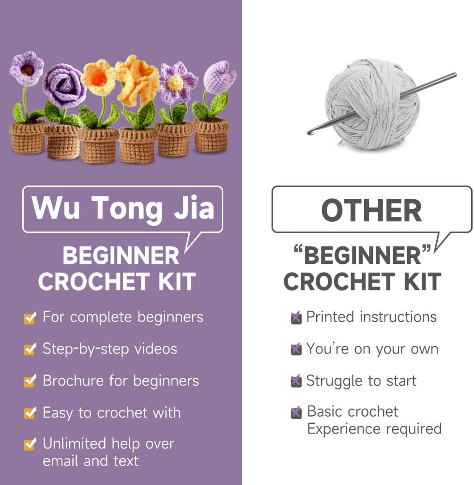 YYKSYDPT 6 PCS Flower Pot Plant Crochet Kit Crochet Kit for Beginners