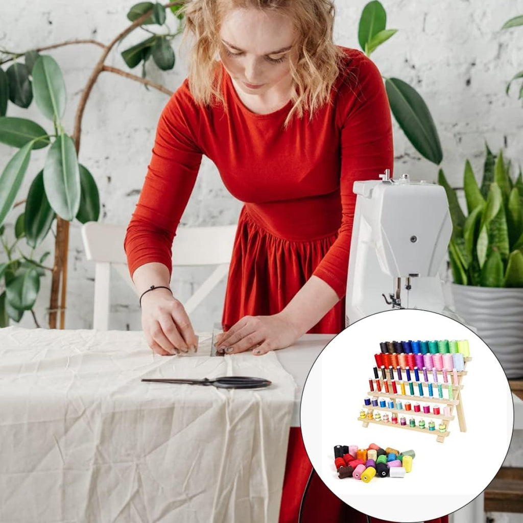Thread Rack 60-Spool Wooden Organizer for Sewing and Embroidery