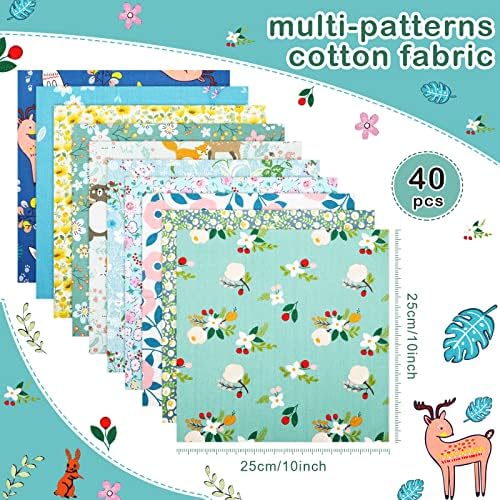40 Pcs 10 x 10 Inch Cotton Fabric Squares for DIY Quilting Sewing