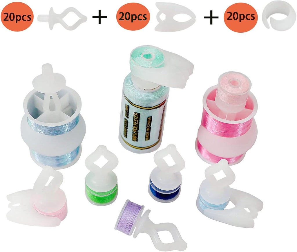 Fbshicung 60pcs Semi Clear Silicone Thread Spool Savers, Includes 20