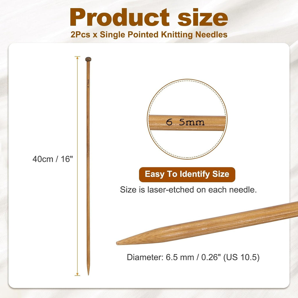 HARFINGTON 2Pcs Single Pointed Knitting Needles Size US 10.5 (6.5mm)