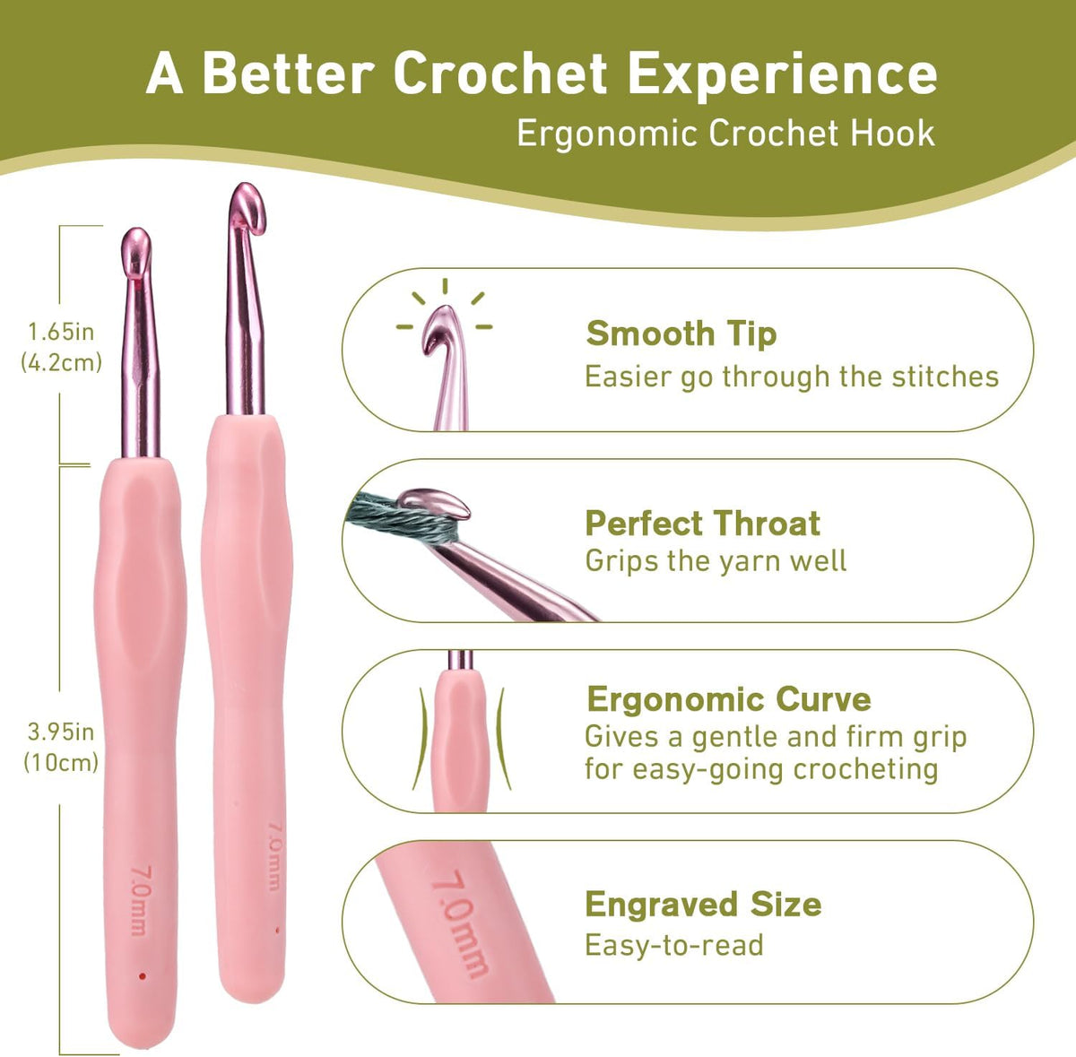 7mm Crochet Hook, Ergonomic Aluminum Crochet Needles for Arthritic