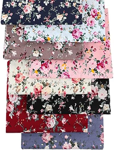 Newwiee 8 Pieces Vintage Floral Cotton Fabric by The Yard Cotton
