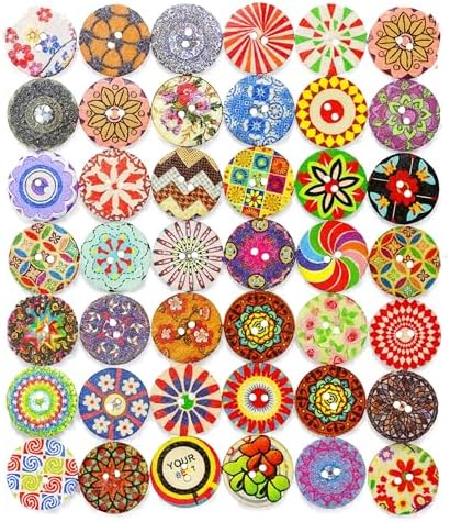 Mandala Crafts 1 Inch Assorted Flower Wooden Buttons for Sewing