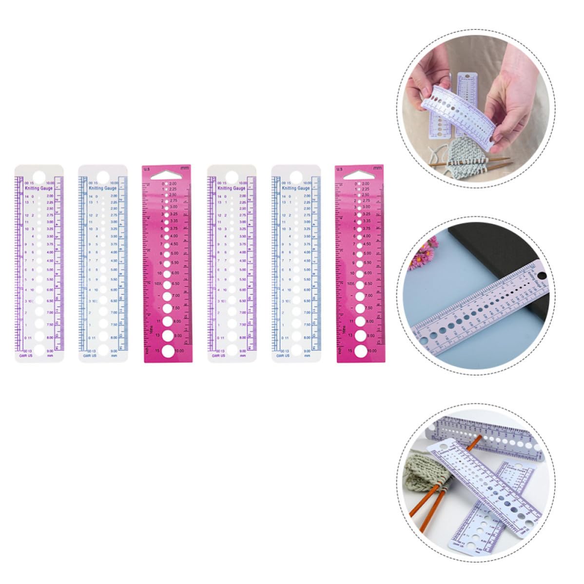 6pcs Knitting Needle Gauge Tool Plastic Sizing Ruler Set, 16cm