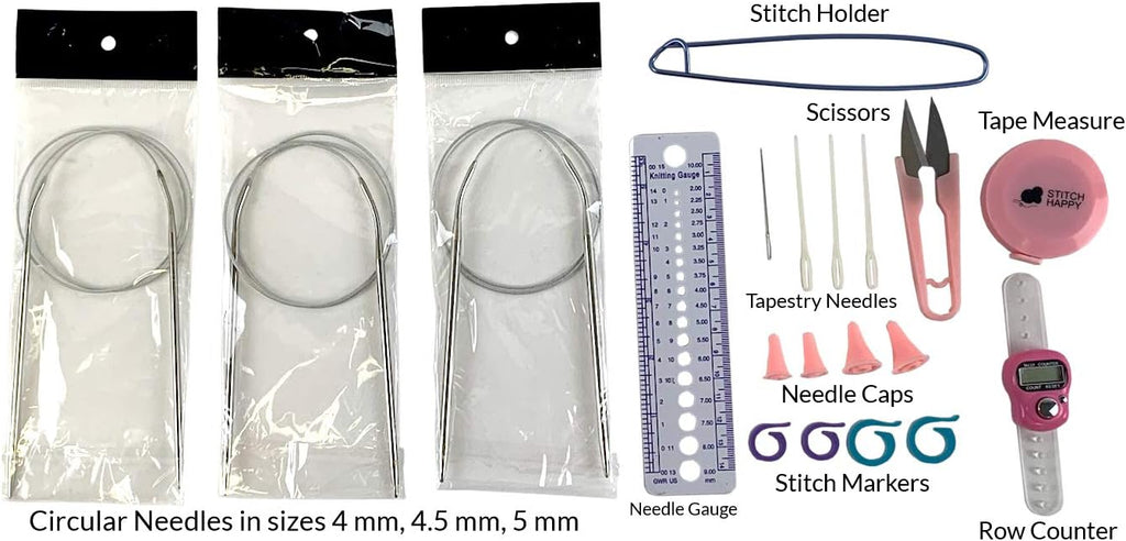 Designer Stitch Happy Knitting Starter Kit: 20 Piece Knitting Kit for