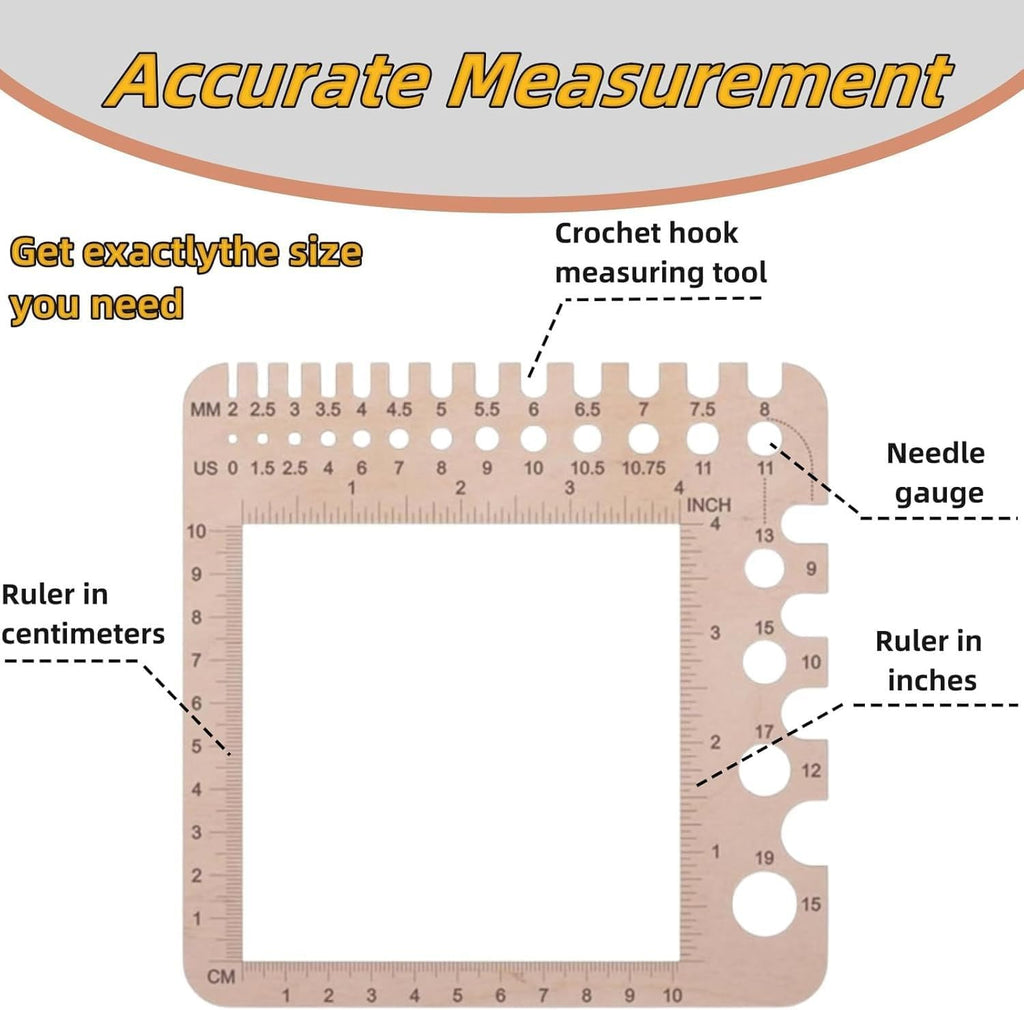 CCOCC 2026 New Wooden Crochet and Knitting Gauge Ruler, Poplar Yarn