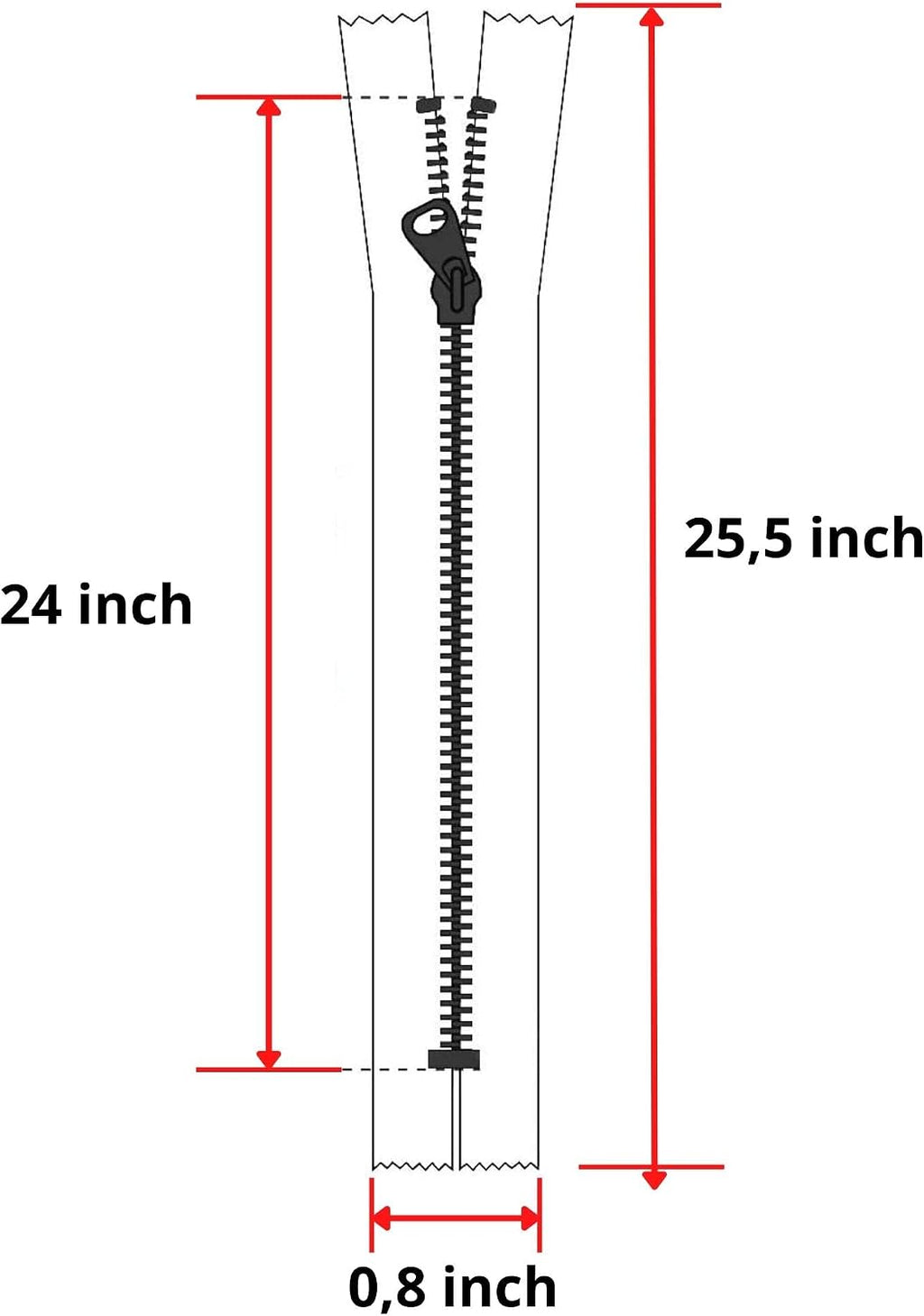 24 Inch Black Invisible Zipper, Nylon Non-Separating for Sewing