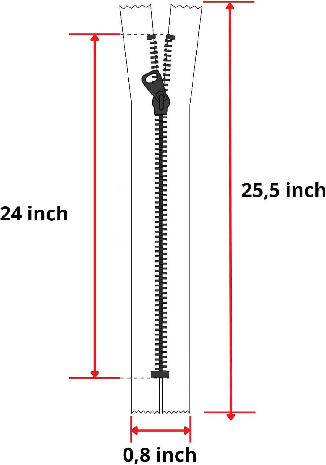 24 Inch Black Invisible Zipper, Nylon Non-Separating for Sewing