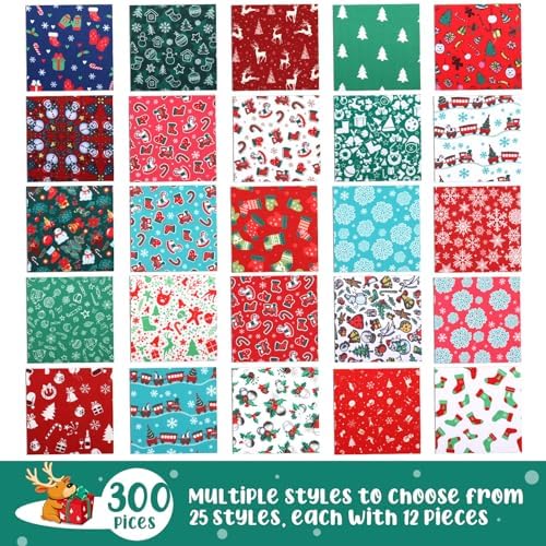 Preboun 300 Pcs Christmas Fabric Squares Quilting 5x5 Inches